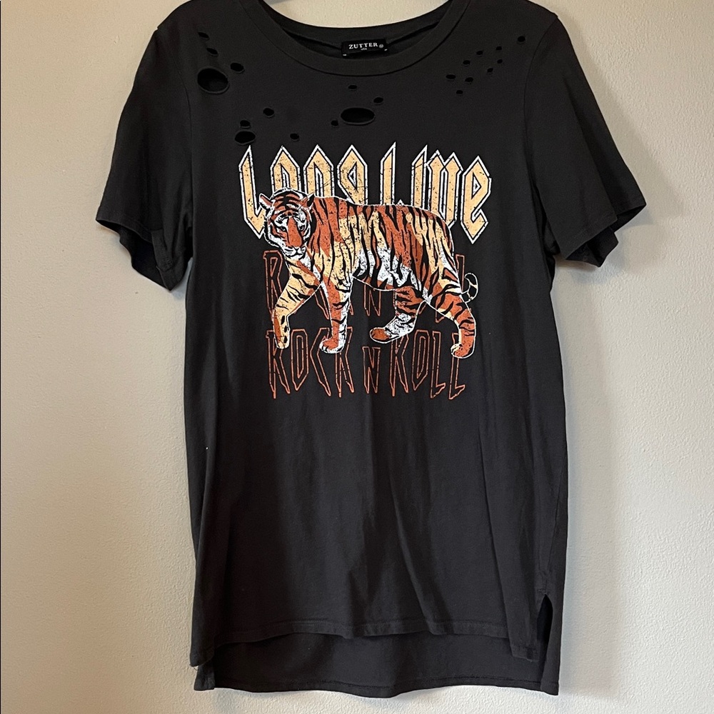 Zutter Black Graphic Tee with Tiger Print